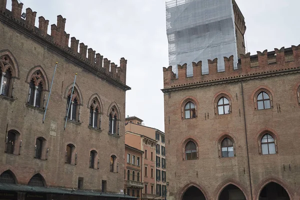 Bolonha Itália Dezembro 2018 Vista Edifícios Antigos Piazza Maggiore — Fotografia de Stock