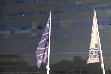 Kopenhag, Danimarka - 10 Ekim 2018 : Soren Kierkegaards plads'dan Kraliyet Kütüphanesi'nin görünümü