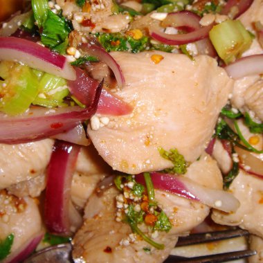 Kırmızı soğan ile Tay baharatlı tavuk