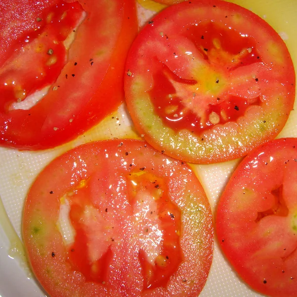 Tranches Tomates Avec Origan Huile Olive — Photo