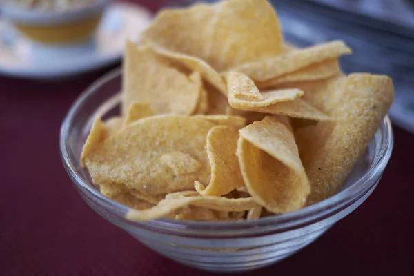 Patatas Fritas Como Entrante Tazón Vidrio — Foto de Stock