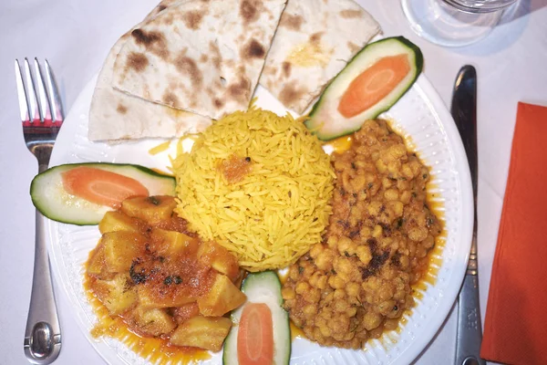Assorted vegetarian indian meal close up