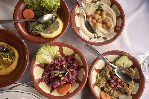 Assorted Middle East Starter Served Lunch — Stock Photo, Image