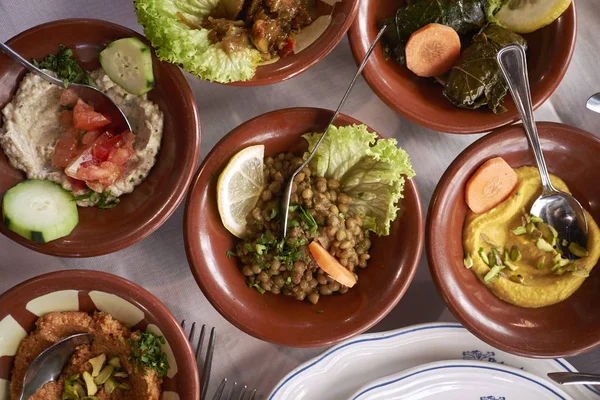 Assorted Middle East Mezze Served Lunch — Stock Photo, Image