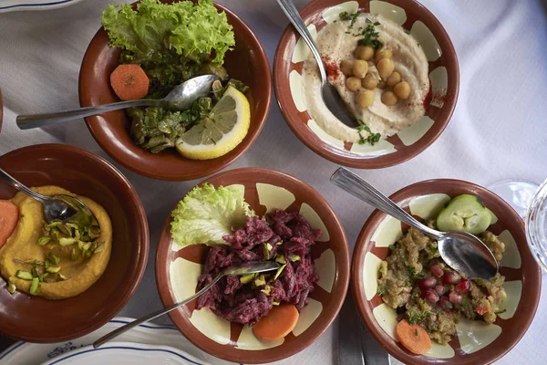 Mezze Médio Oriente Sortido Servido Para Almoço — Fotografia de Stock