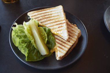 Çedar peyniri ve turşuile sandviç