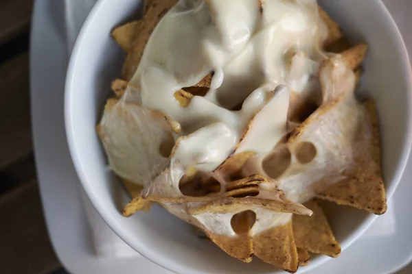 Chips Nachos Con Queso Derretido — Foto de Stock