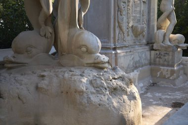 Naples, Italy - July 23, 2018 : Santa Lucia fountain at Villa Comunale
