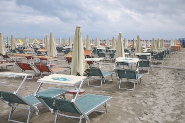 Milano Marittima, İtalya - 28 Temmuz 2019 : Milano Marittima plajı nın görünümü