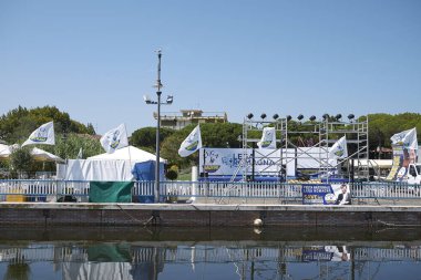Cervia, İtalya - 04 Ağustos 2018 : Cervia'daki 'Lega Nord' kongre yeri