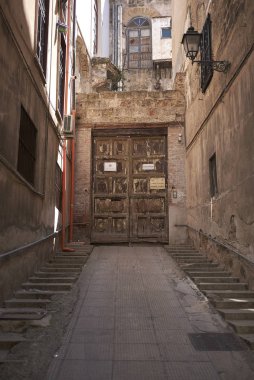 Palermo, İtalya - 08 Eylül 2018 : Biblioteca Francescana girişi 