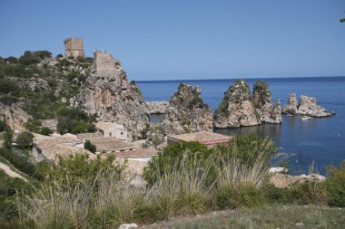 Scopello, İtalya - 04 Eylül 2018 : Tonnara di Scopello görünümü