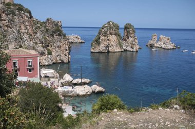 Scopello, İtalya - 04 Eylül 2018 : Tonnara di Scopello görünümü