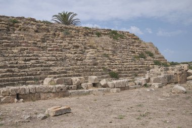 Selinunte, İtalya - 02 Eylül 2018: Selinunte antik duvarının manzarası