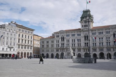 Trieste, İtalya - 19 Mart 2018 : Piazza Unita di Italia görünümü