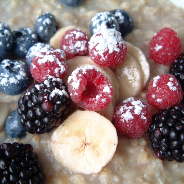 Farinha Aveia Frutas Para Café Manhã — Fotografia de Stock