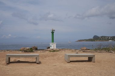İbiza, İspanya - 02 Eylül 2019: Sant Antoni de Portmany 'deki Deniz Feneri