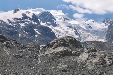 Morteratsch, Switzerland - July 22, 2020 : View of Morteratsch Glacier trail clipart