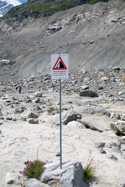 Morteratsch, Switzerland - July 22, 2020 : View of Morteratsch Glacier trail