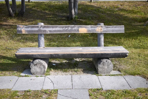 Saint Moritz Switzerland July 2020 Wood Bench Saint Moritz — Stock Photo, Image