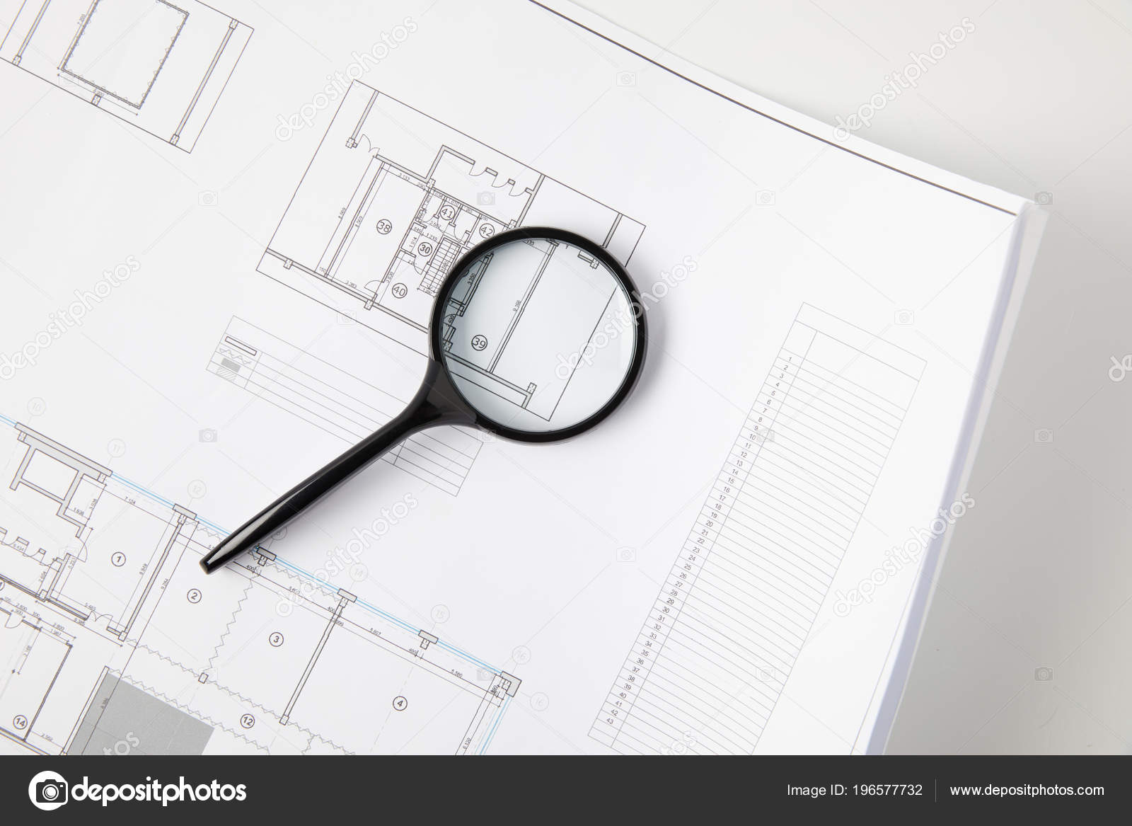 Top View Magnifying Glass Blueprint Grey Architecture Concept — Stock