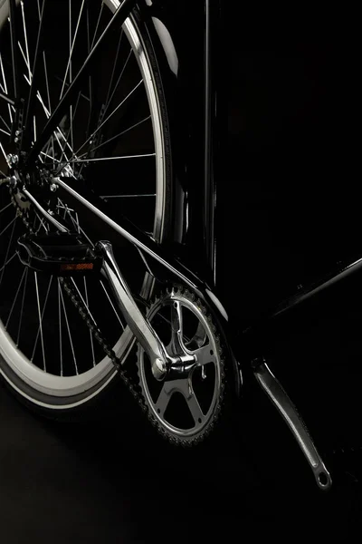 Close View Pedals Chain Wheel Classic Bicycle Isolated Black — Stock Photo, Image