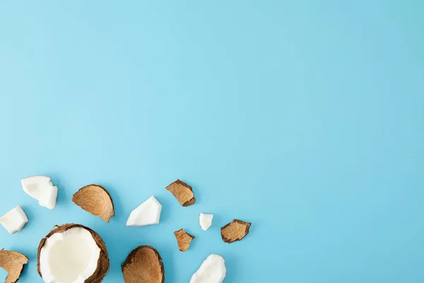 Top View Arranged Coconut Pieces Isolated Blue — Stock Photo, Image