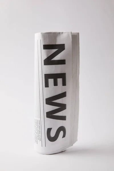 Rolled Daily Newspaper White Background — Stock Photo, Image