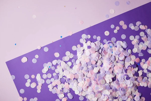 Top View Confetti Pieces Violet Dark Violet Surface — Stock Photo, Image