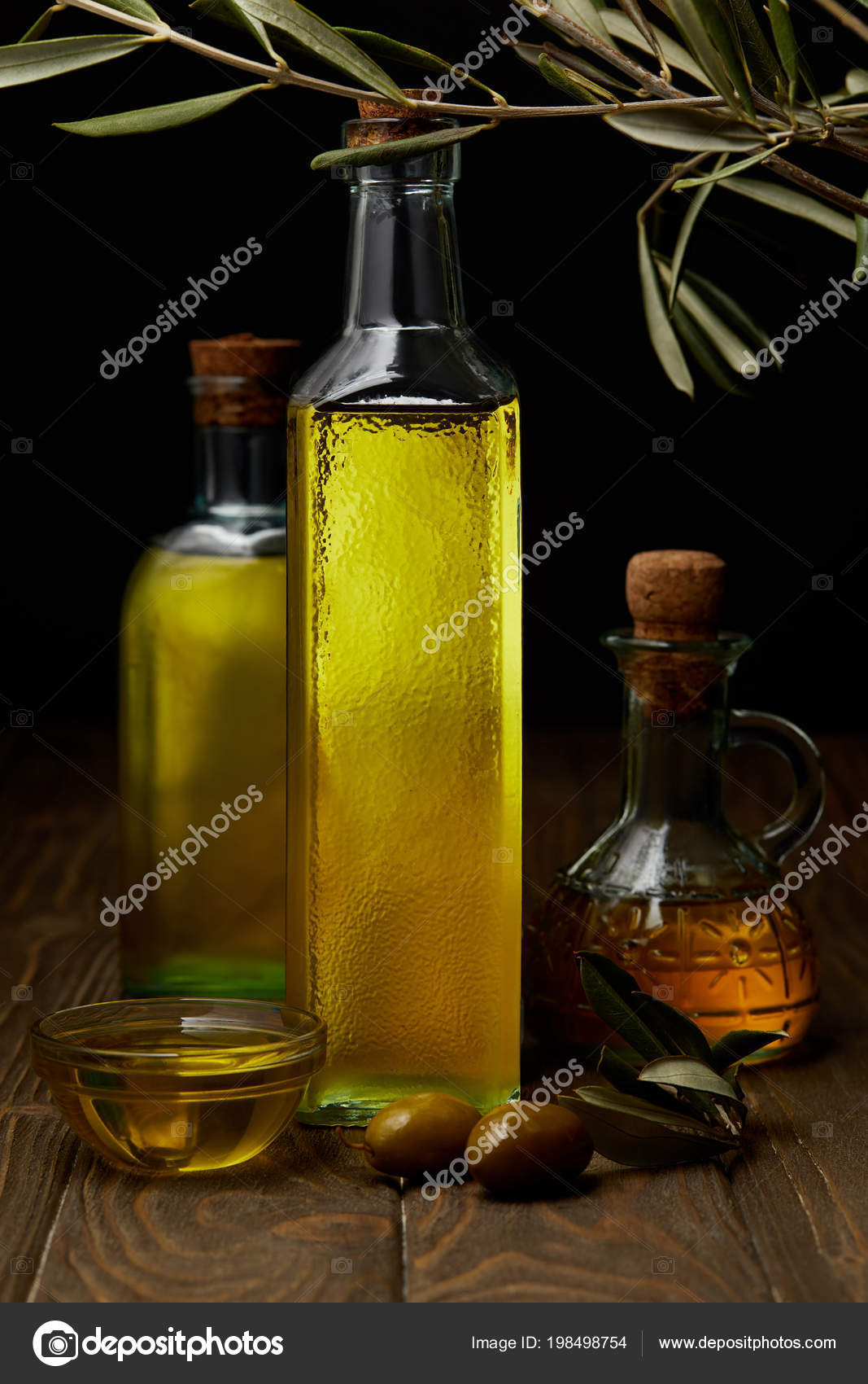 Bottles Various Olive Oil Wooden Surface — Stock Photo © AntonMatyukha