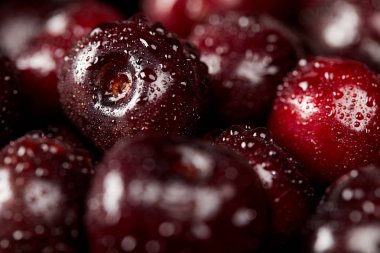 taze kırmızı tatlı su damlaları ile kaplı kiraz yakın çekim shot