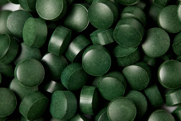 Full Frame Image Pile Spirulina Pills Background — Stock Photo, Image