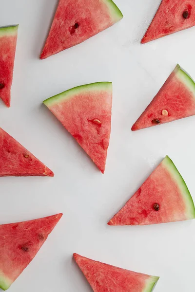 Food Composition Ripe Watermelon Slices Arranged White Surface — Stock Photo, Image