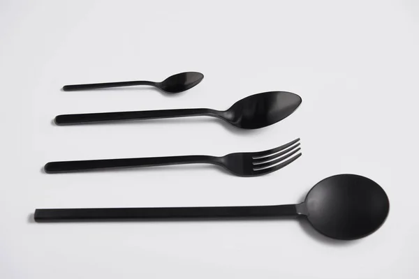Close View Arranged Salad Spoon Fork Spoons White Table Minimalistic — Free Stock Photo