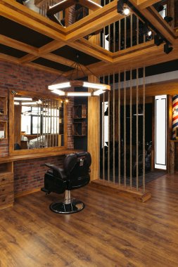 modern interior in empty stylish professional barbershop clipart