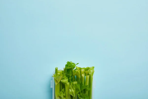 Vista Dall Alto Del Contenitore Alimentare Pieno Sedano Sano Isolato — Foto Stock