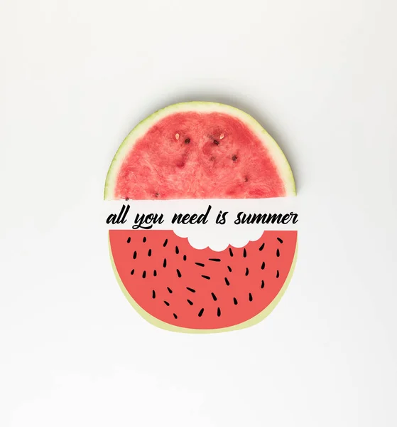 Top View Watermelon Slice Isolated White All You Need Summer — Stock Photo, Image