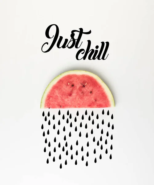 Top View Watermelon Slice Cloud Rain Just Chill Inspection — Stock Photo, Image