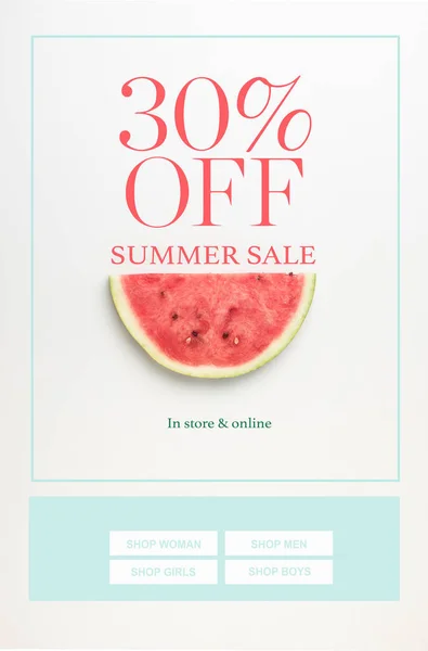 Top View Watermelon Slice Isolated White Summer Sale Percents Discount — Stock Photo, Image