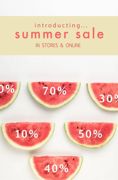 Top View Watermelon Slices Discount Percents Summer Sale Lettering — Stock Photo, Image