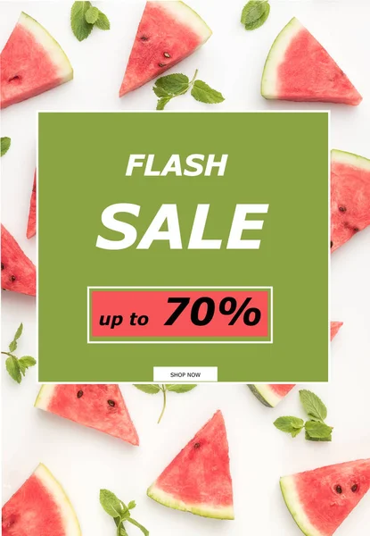 Top View Watermelon Slices Mint Leaves Isolated White Flash Sale — Stock Photo, Image