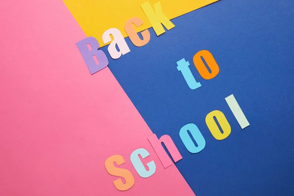 Barevné Zpět Školy Nápisy Kreativní Papírové Pozadí — Stock fotografie