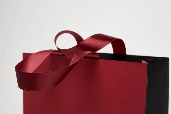 Selective Focus One Burgundy Shopping Bag Isolated White — Stock Photo, Image