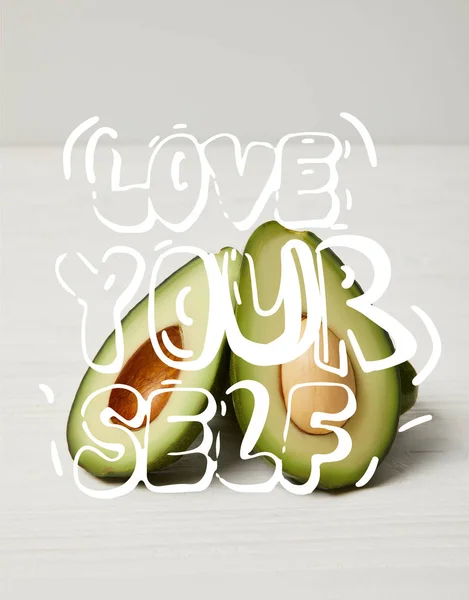 Fresh Green Avocado Clean Eating Concept Love Your Self Inspiration — Stock Photo, Image