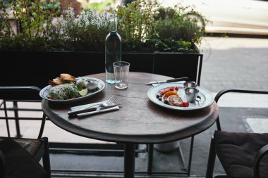 salata ve su şişesi tablo restoranda lezzetli syrniki