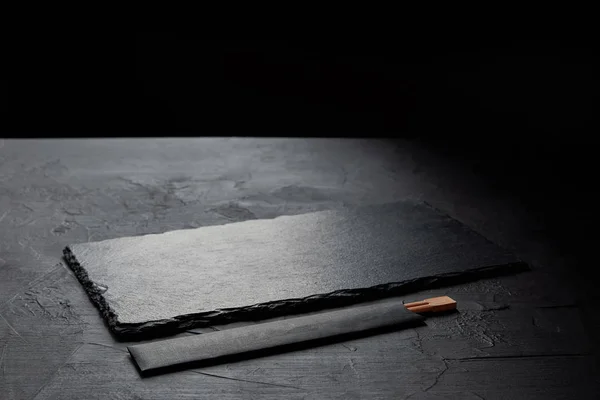 Black Slate Board Chopsticks Eating Japanese Restaurant — Stock Photo, Image