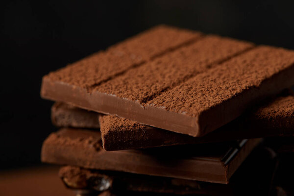 Close View Delicious Assorted Chocolate Bars Cocoa Powder Black Stock Picture