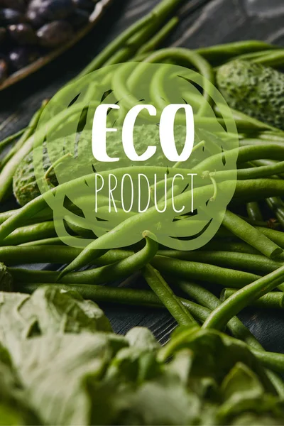 Okurka Zelené Fazolky Nápisem Eco Produkt — Stock fotografie