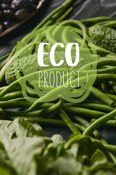 Cucumber and green beans with "eco product" lettering