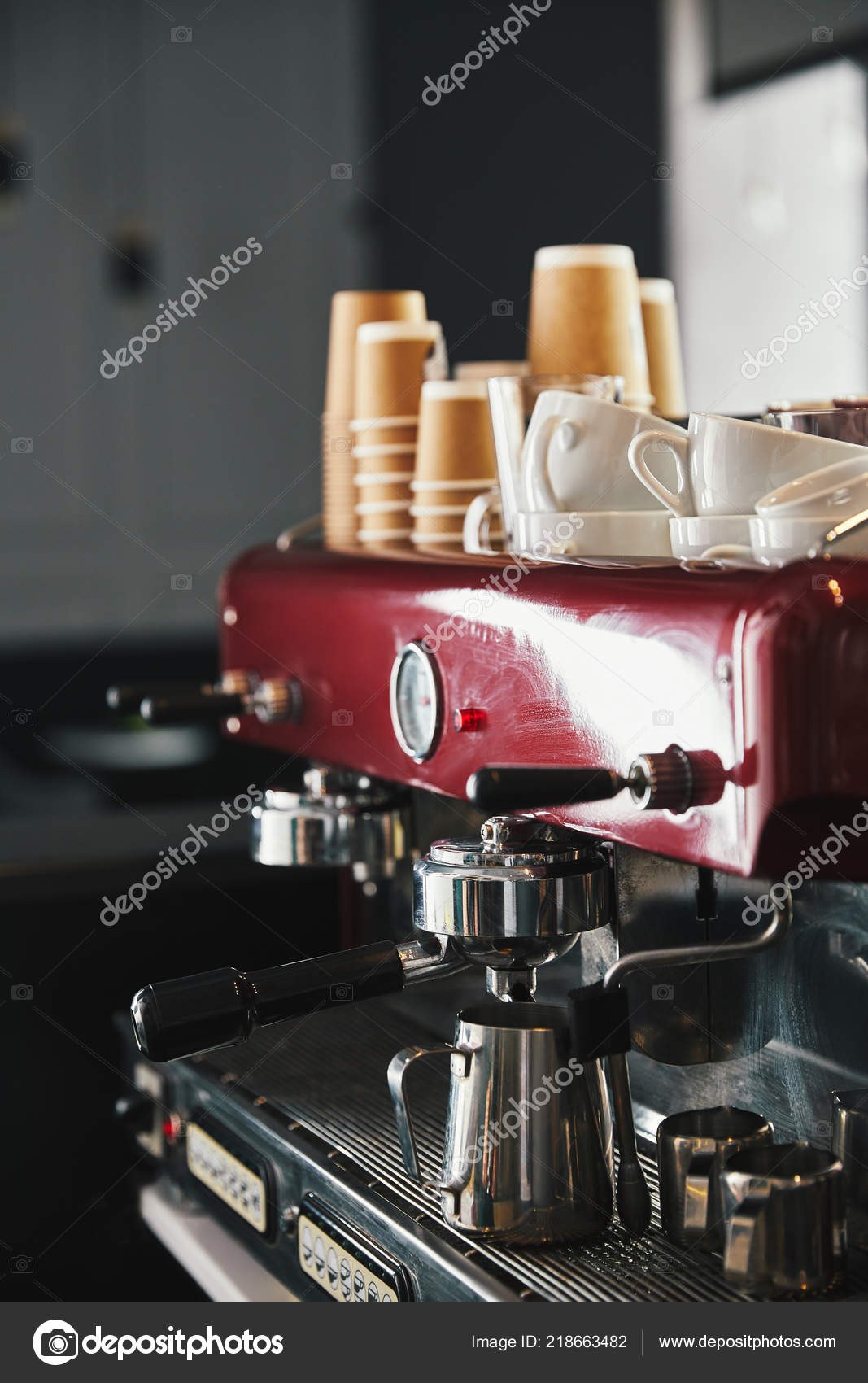 Professional Coffee Machine Mugs Paper Cups Coffeehouse Stock Photo by